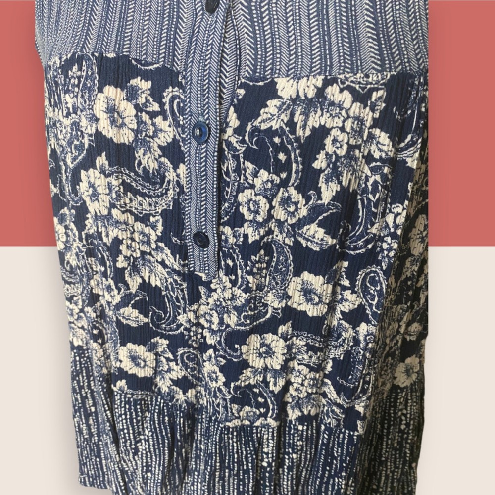 💙 BOHO TIERED MULTI FABRIC SWING TANK EVERLEIGH BLUE MEDIUM - Picture 3 of 5